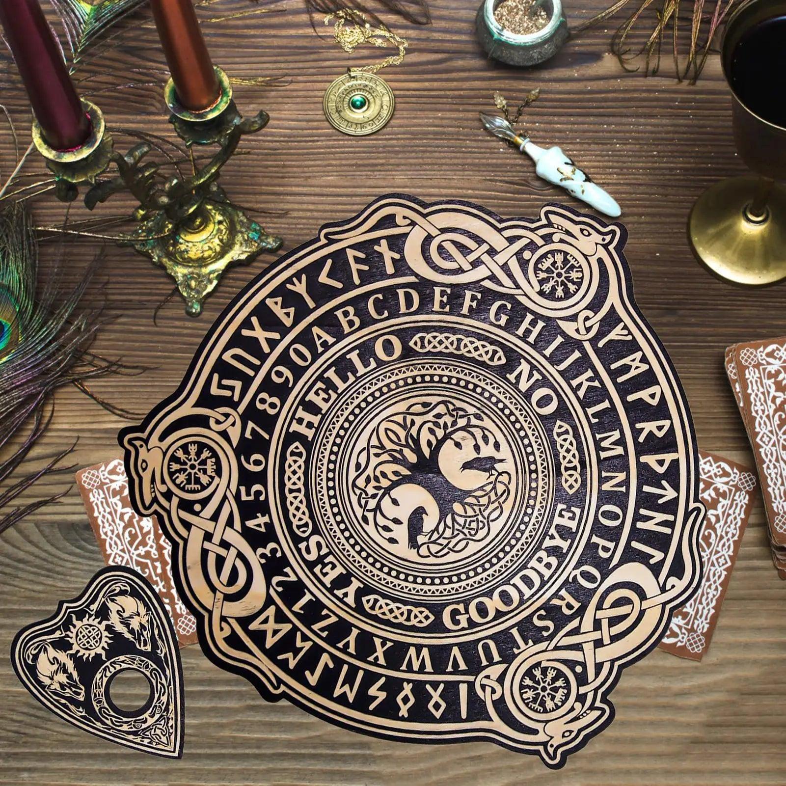 Pendulum Witch Ouija Board For Divination - Viking Tree Gothic Skull Wooden Talking Board Wiccan Altar Supplies-MoonChildWorld