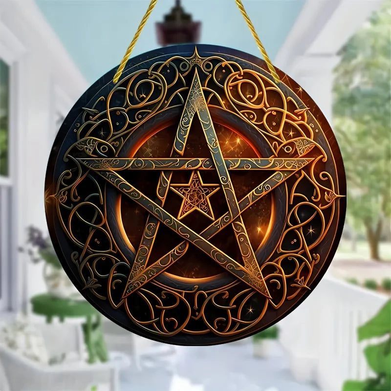 Pentacle Suncatcher Pagan Acrylic Round Sign Pentagram Wicca Wall Hanging-MoonChildWorld