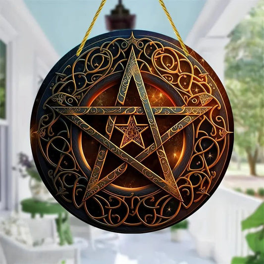 Pentacle Suncatcher Pagan Acrylic Round Sign Pentagram Wicca Wall Hanging