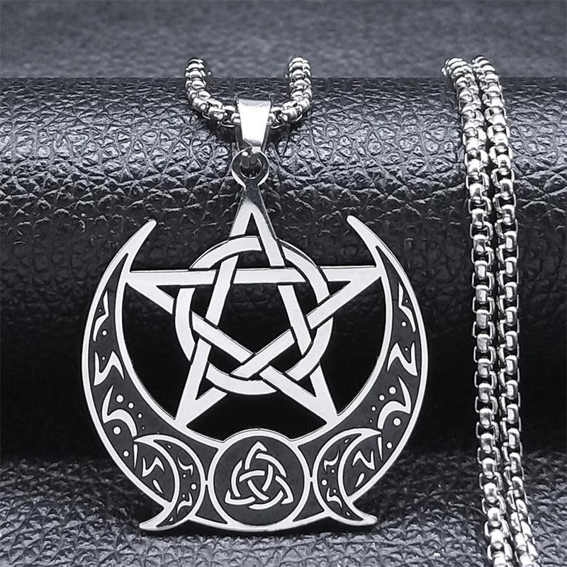 Witch Knot Pentagram Triple Moon Necklace Wicca Jewelry-MoonChildWorld