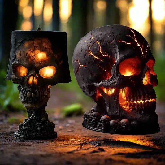 Gothic Skull Desk Lamp with Spooky LED Light for Witchy Halloween Decoration