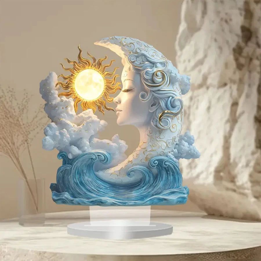 Sun and Moon Goddess Acrylic Decorative Plaque Desktop Decor Celestial Goddess Table Ornament-MoonChildWorld