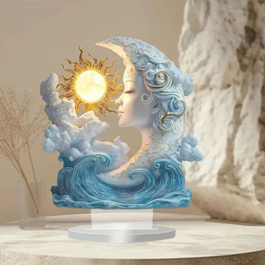 Sun and Moon Goddess Acrylic Decorative Plaque Desktop Decor Celestial Goddess Table Ornament