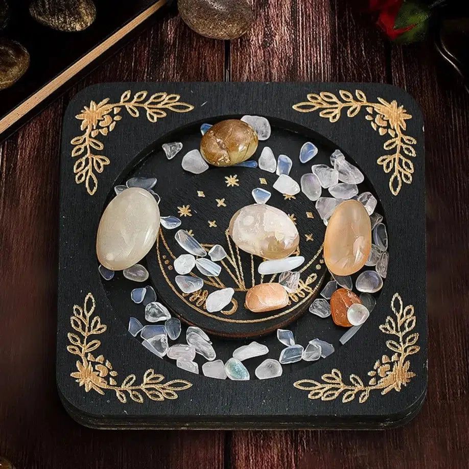 Wicca Crystal Tray Jewelry Moon phases Wooden Tray-MoonChildWorld