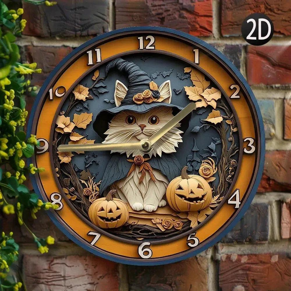 Witchy Cat Wall Clock - Halloween Wall Clock for Witch Home Decor-MoonChildWorld