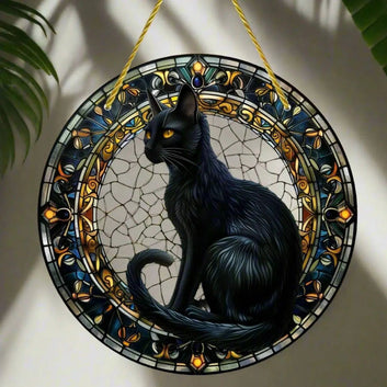 Occult Black Cat Suncatcher Witchy Acrylic Sign