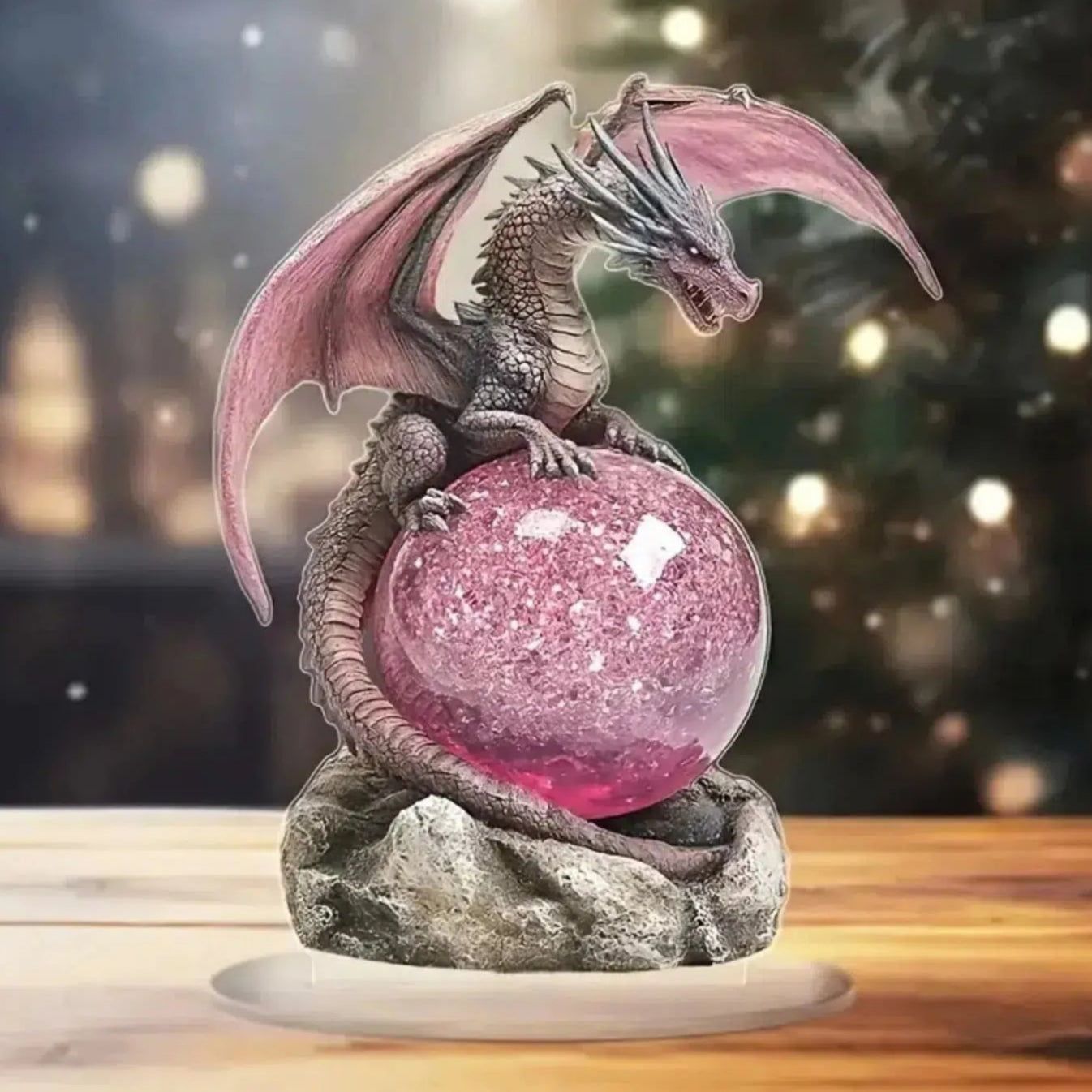 Crystal ball & Dragon 2D Flat Acrylic Figurine Dragon Table Ornament Dragon Desk Decor-MoonChildWorld