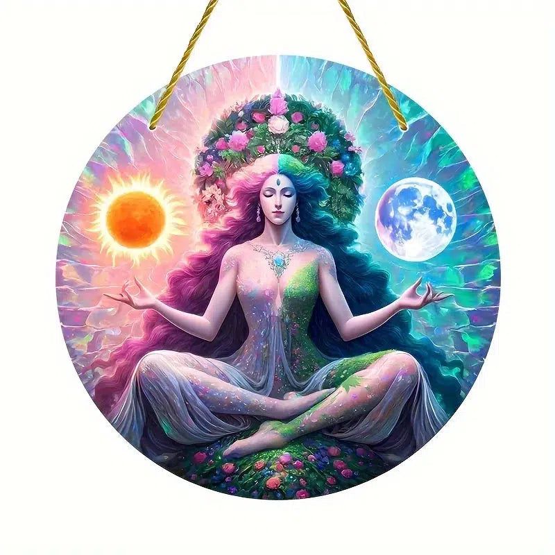 Gaia Mother Earth Suncatcher Round Acrylic Sign Pagan Window Hanging-MoonChildWorld