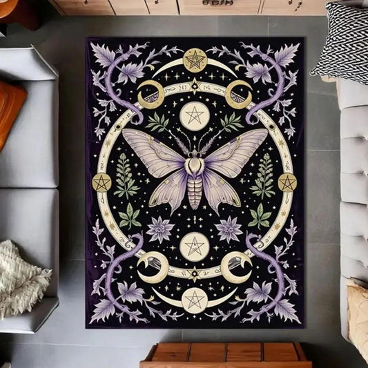 Moon Phases Gothic Moth Rug Witchy Butterfly Carpet