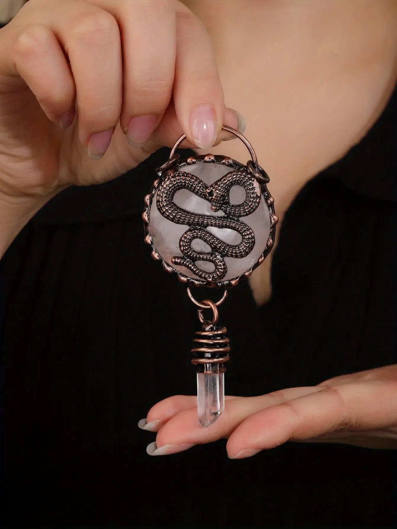 Gothic Snake Natural Crystal Stone Pendant Witchy Snake Pendant-MoonChildWorld