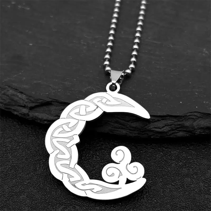 Crescent Moon Triskele Witch Necklace Celtic Triple Spiral Triskele Jewelry-MoonChildWorld