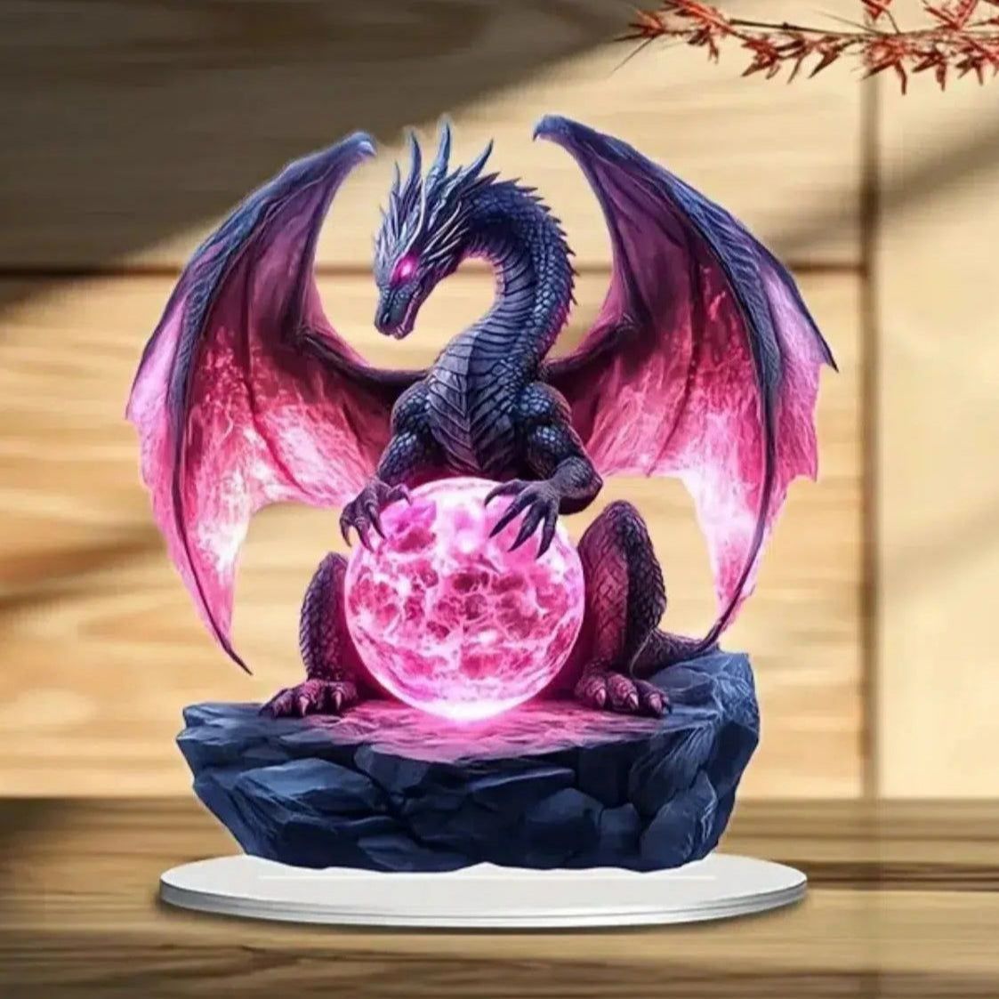 Crystal ball & Dragon 2D Flat Acrylic Figurine Dragon Table Ornament Dragon Desk Decor-MoonChildWorld