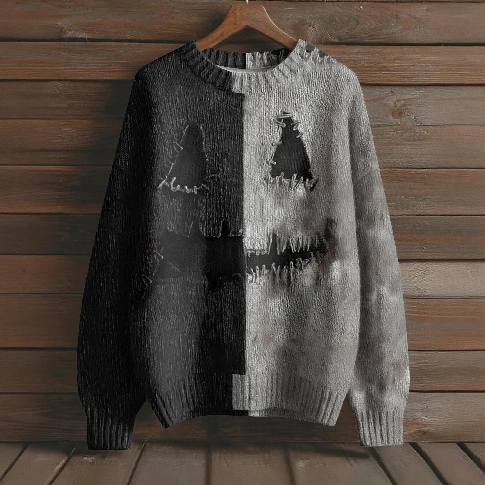 Creepy Pumpkin Long Sleeve Pullover Sweater - Gothic Witch Halloween Sweater-MoonChildWorld