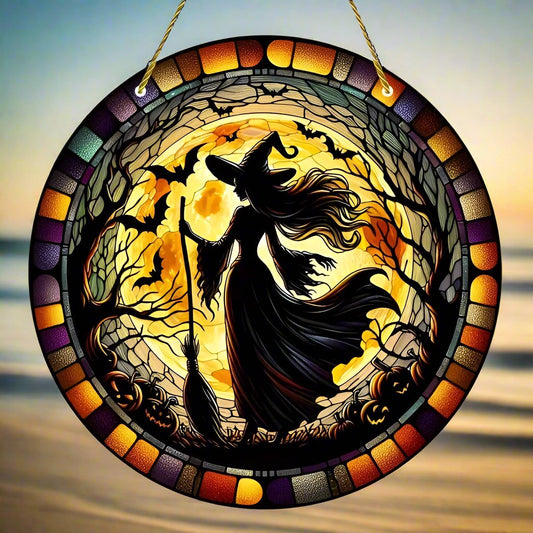 Dark Witch Suncatcher Gothic Window Hanging For Halloween Decoration