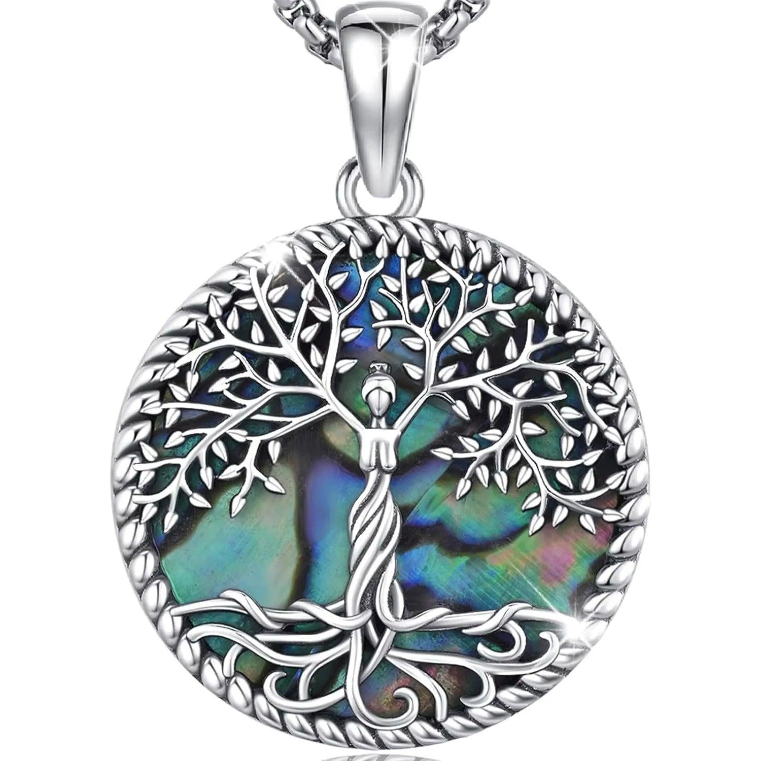 925 Sterling Silver Tree of Life Necklace Pendant Abalone Shell Celtic Knot Family Tree Jewelry for Men Women Father's Day Gift-MoonChildWorld