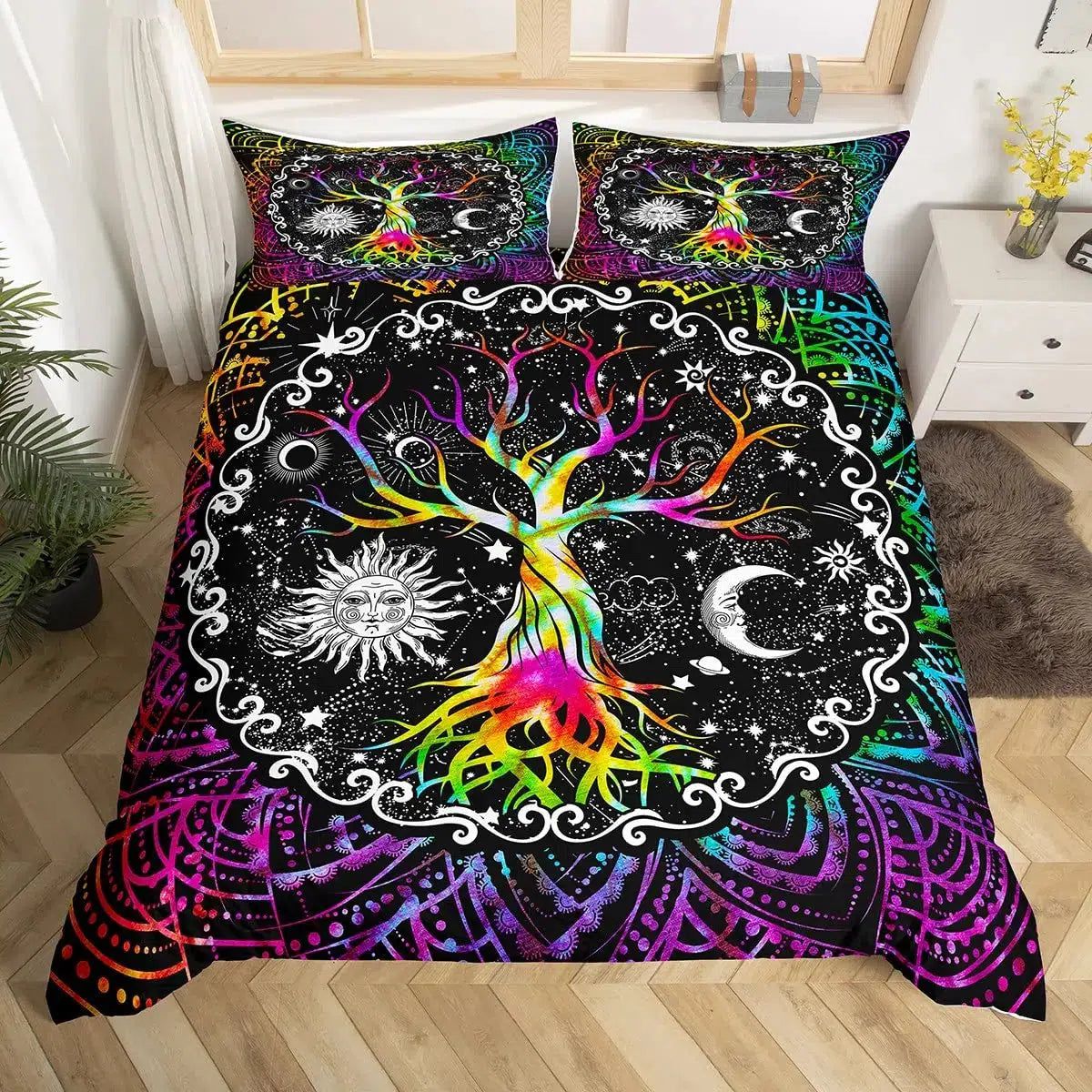 Wicca Pagan Sun Moon Duvet Cover Tree of Life Bedding Set-MoonChildWorld