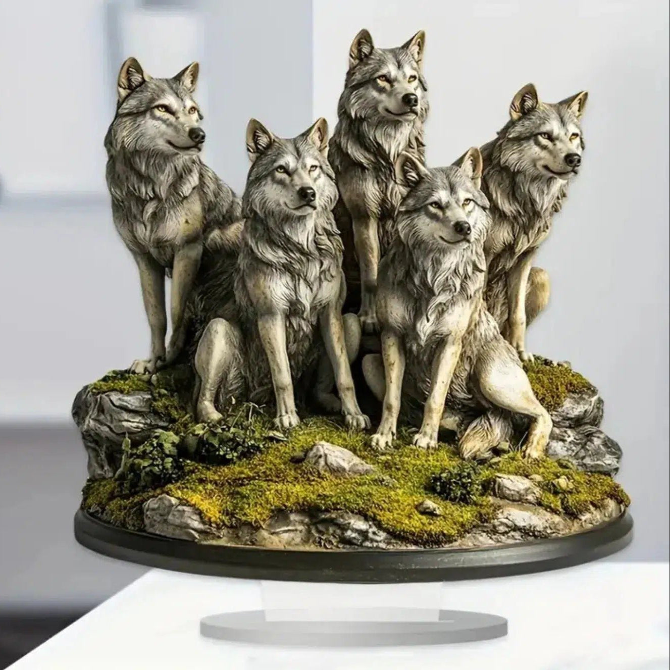 Bohemian Wolf Statue 2D Flat Acrylic Table Ornament Wolf Desktop Decor-MoonChildWorld