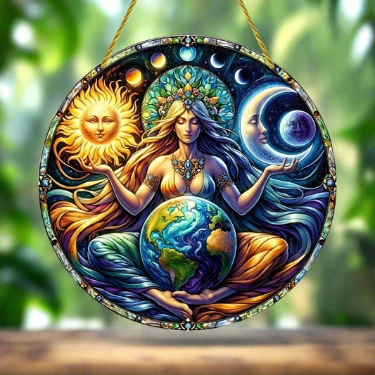 Gaia Goddess Suncatcher Wicca Pagan Acrylic Round Sign Mother Earth Suncatcher