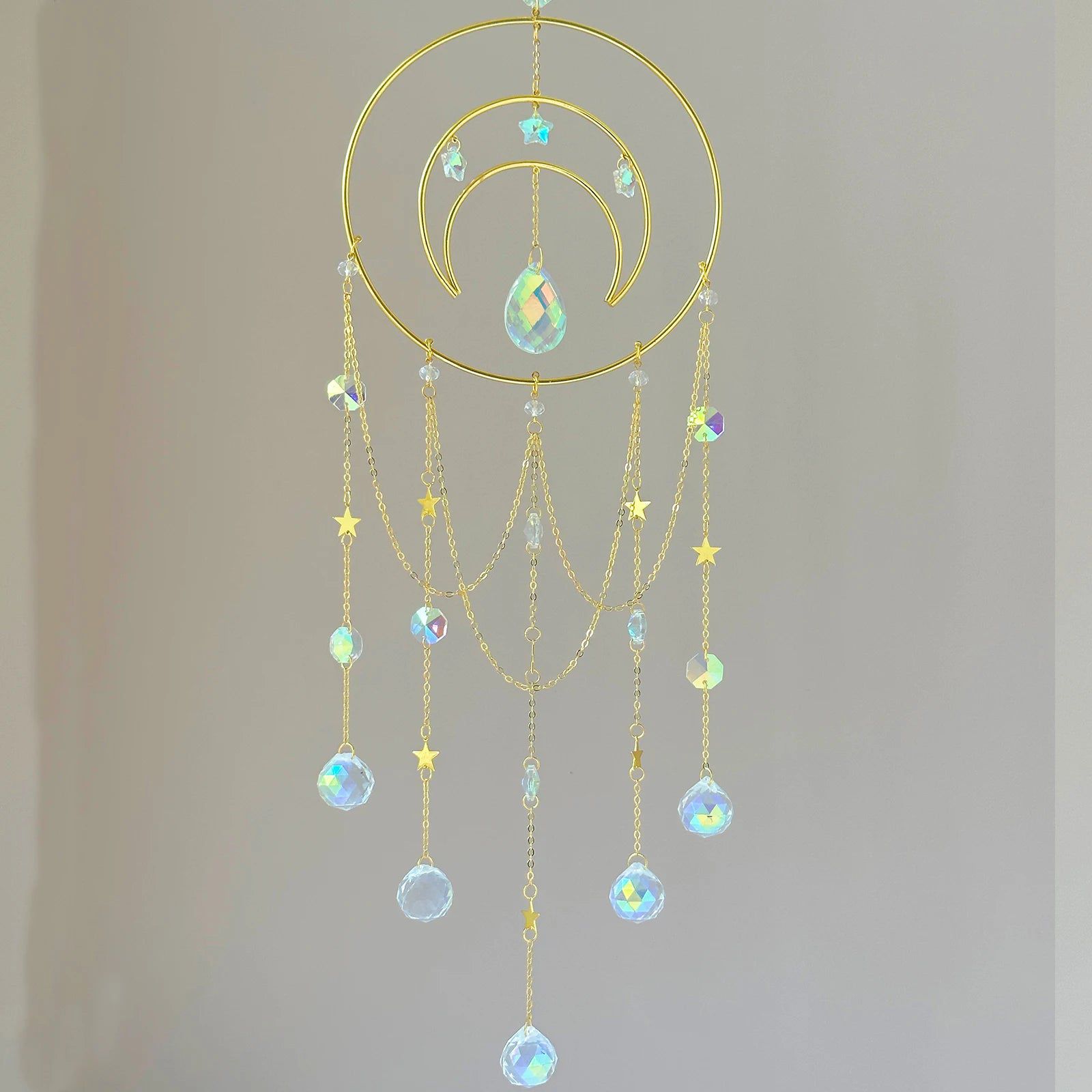 Large Moon Suncatcher Crystal Moon Wind Chime Charm-MoonChildWorld