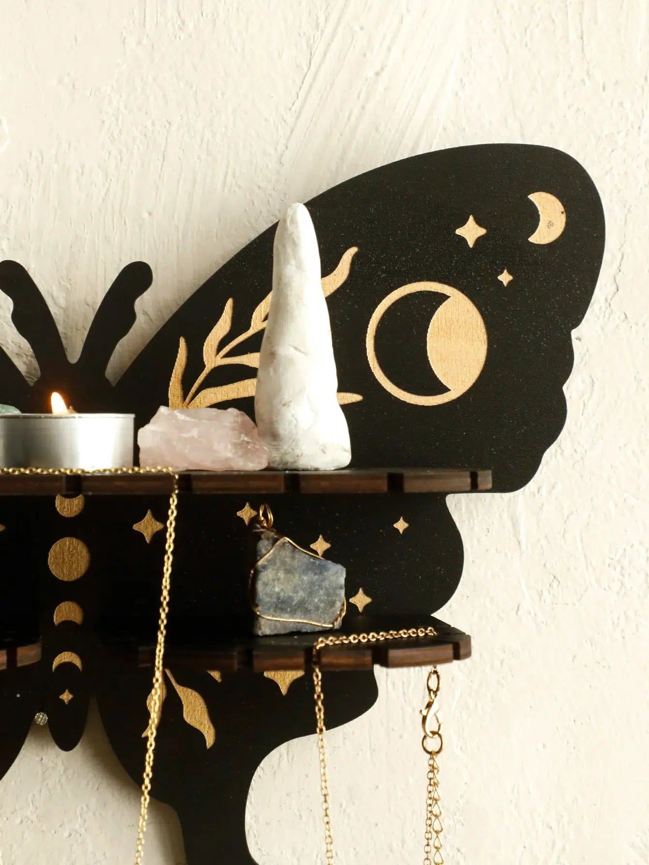 Butterfly Crystal Shelf Wooden Wall shelf for Essential Oil Witchy Home Decor-MoonChildWorld