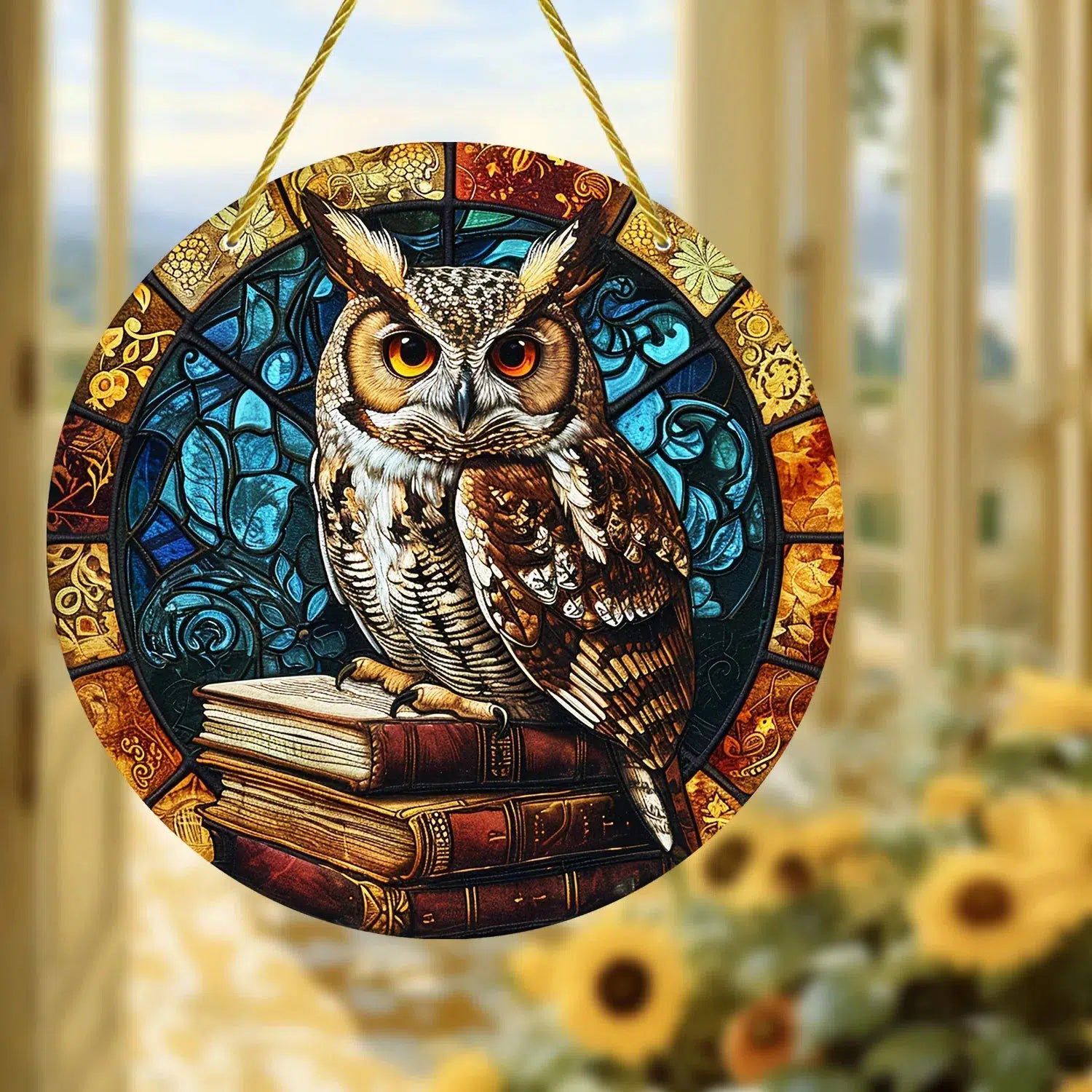 Cute owl retro Suncatcher Witchy Acrylic Round Sign-MoonChildWorld