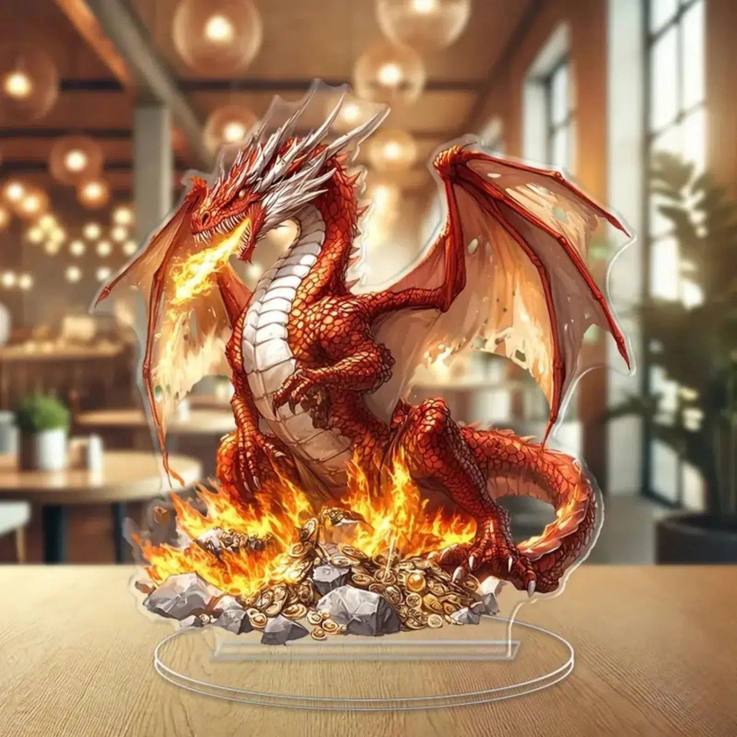 Fire Dragon 2D Flat Acrylic Figurine Dragon Table Ornament Dragon Desk Decor-MoonChildWorld