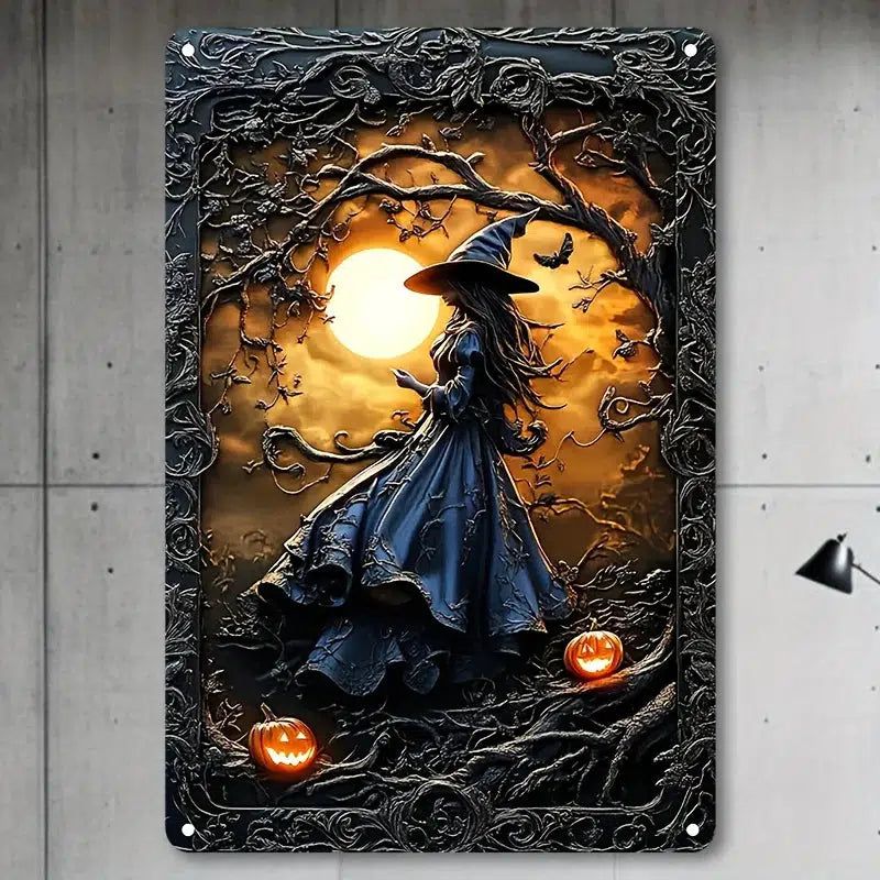 Dark Witch Metal Sign Witchy Wall Decor Gothic Halloween Welcome Sign-MoonChildWorld