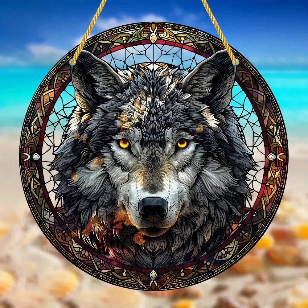 Spirit Wolf Suncatcher Witchy Acrylic Sign-MoonChildWorld