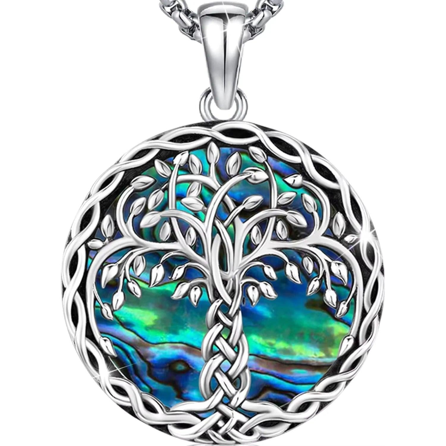 925 Sterling Silver Tree of Life Necklace Abalone Shell Celtic Knot Pagan Jewelry-MoonChildWorld