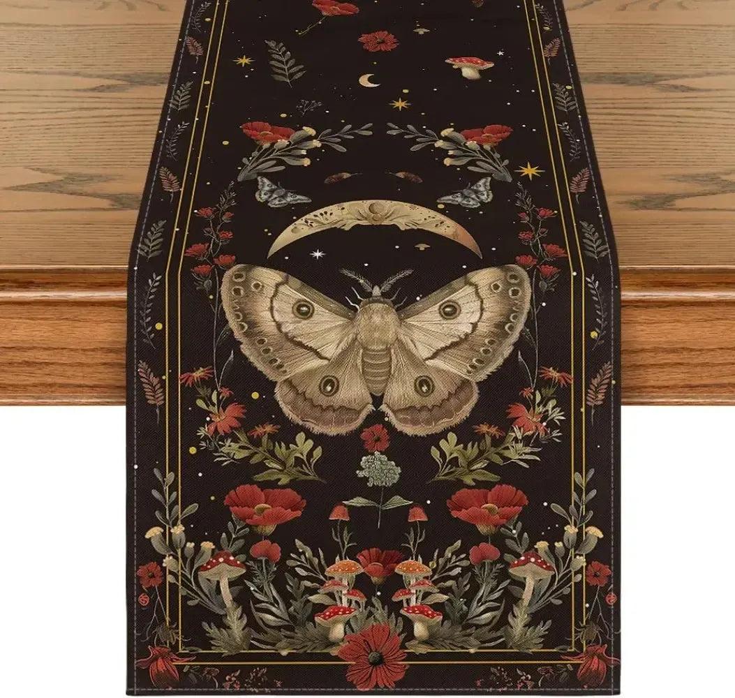 Luna Moth Mushroom Moon Table Runner Witchy Table Decoration-MoonChildWorld