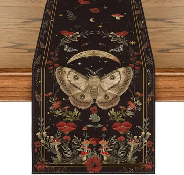 Luna Moth Mushroom Moon Table Runner Witchy Table Decoration-MoonChildWorld