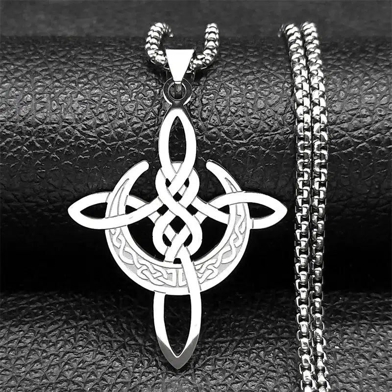 Crescent Moon Witch Knot Necklace Celtic Knot Jewelry-MoonChildWorld