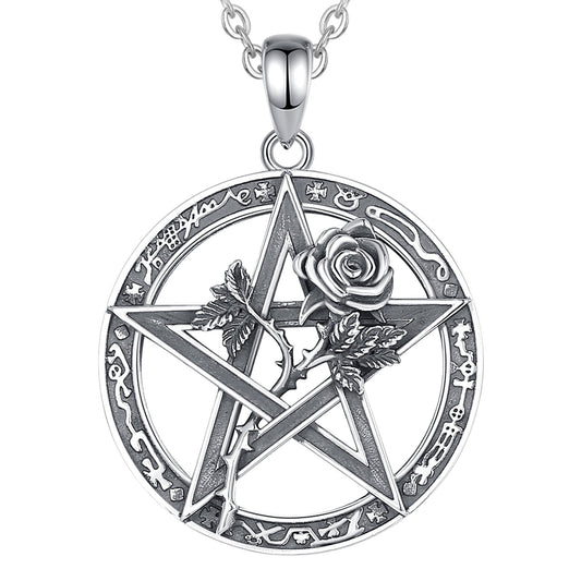Rose Pentagram Necklace Gothic Witch Jewelry-MoonChildWorld