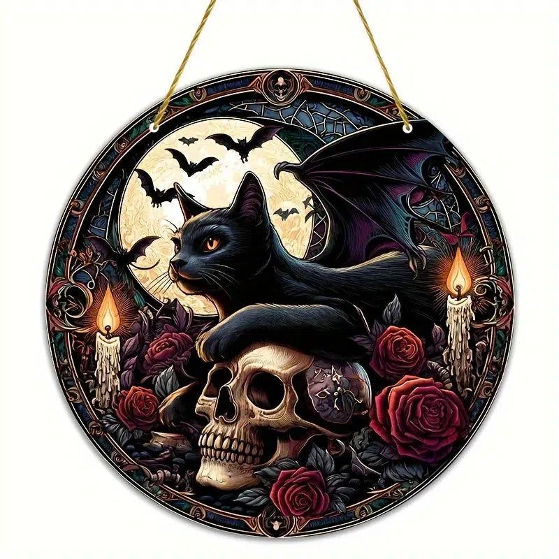 Halloween Suncatcher Black Cat Witch Acrylic Sign-MoonChildWorld