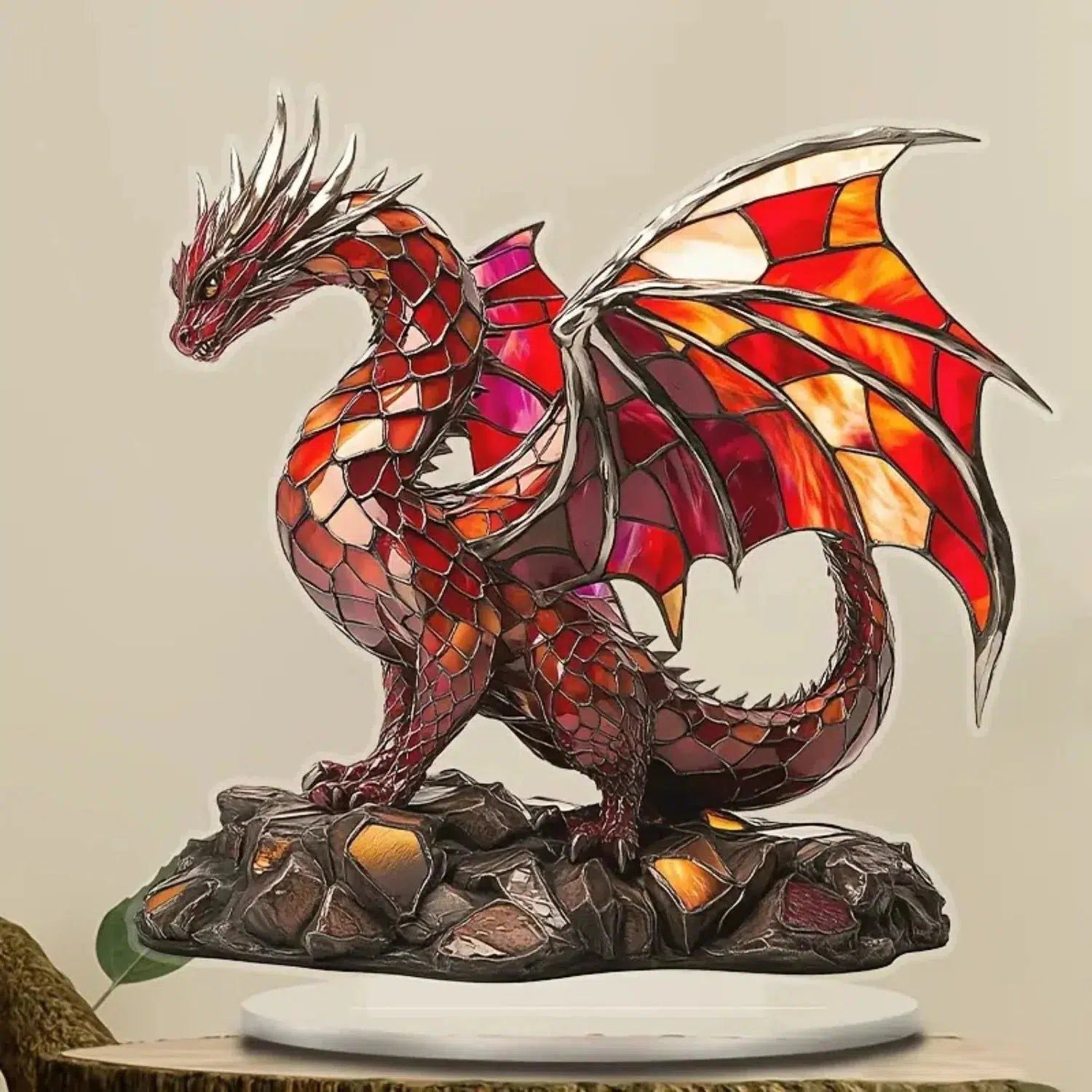 Fire Dragon 2D Flat Acrylic Figurine Dragon Table Ornament Dragon Desk Decor-MoonChildWorld