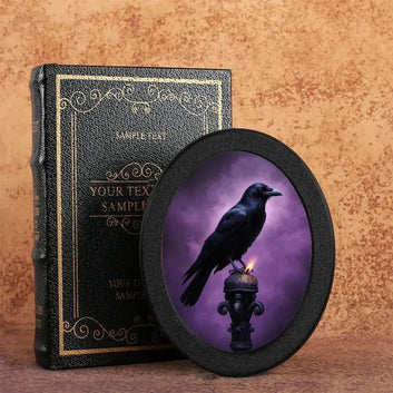 Retro Dark Crow Wall Art - Witchy Black Raven Gothic Wooden Oval Frame Halloween Wall Decoration