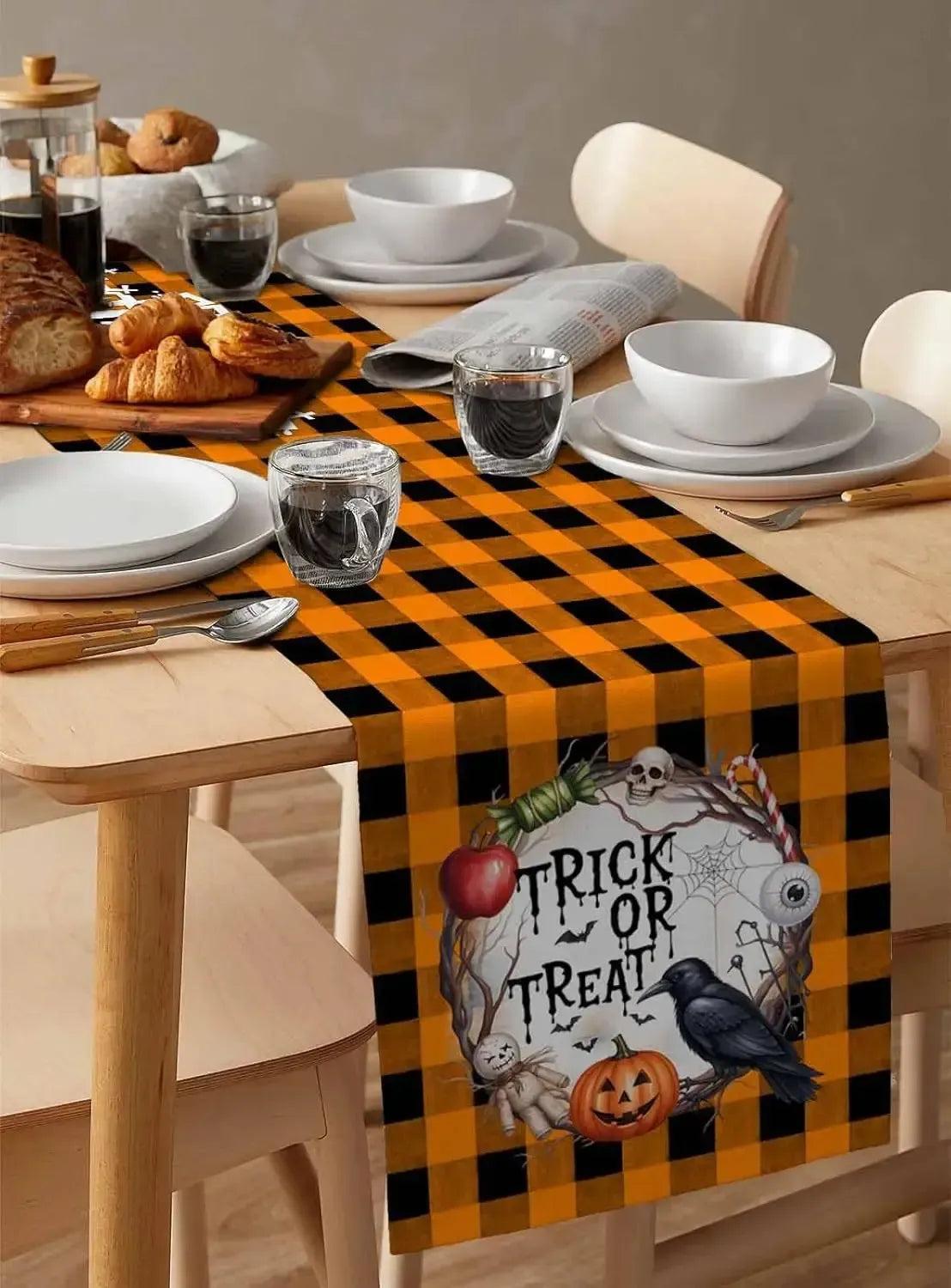Halloween Table Runner - Trick or Treat Black Raven Spooky Table Runner for Gothic & Witchy Home Decor-MoonChildWorld