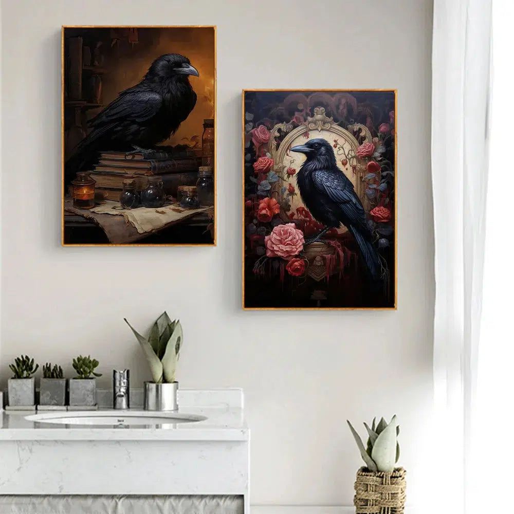 Halloween Gothic Art Prints Black Cat Raven Posters Vintage Occult Witchcraft Wall Decor-MoonChildWorld