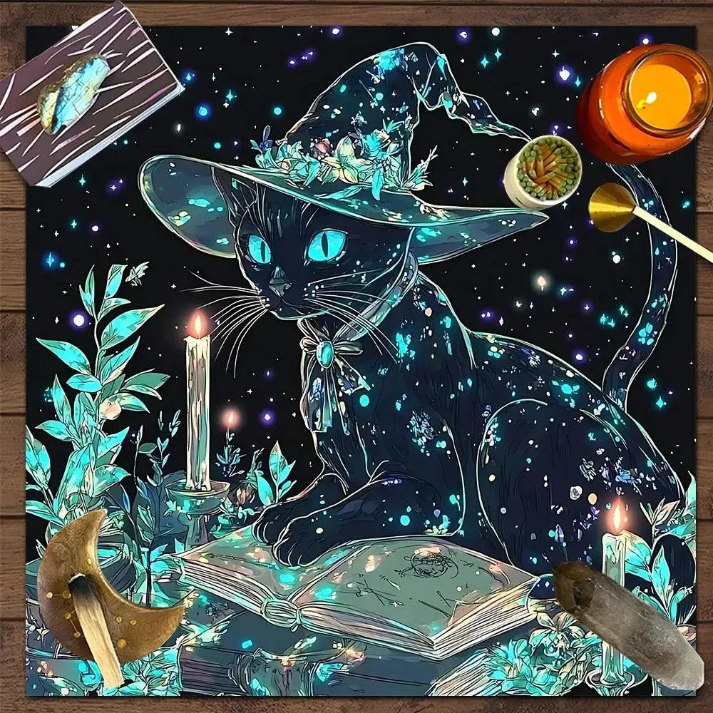 Magic Black Cat Wicca Altar Cloth Witchy Tarot Cloth for Reading Divination Witch Home Decor-MoonChildWorld