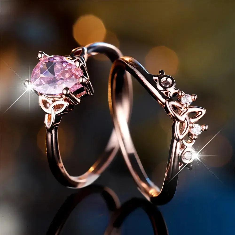 Pink Zircon Crystal Celtic Knot Triple Moon Wiccan Ring Witch Jewelry-MoonChildWorld