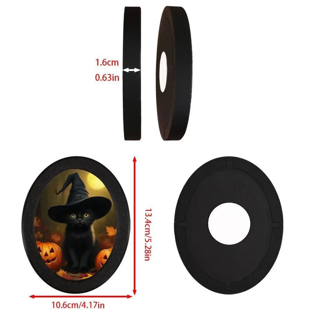 Witchy Black Cat & Pumpkin Spooky Wooden Oval Frame - Gothic Oval Wall Art - Halloween Wall Decoration-MoonChildWorld