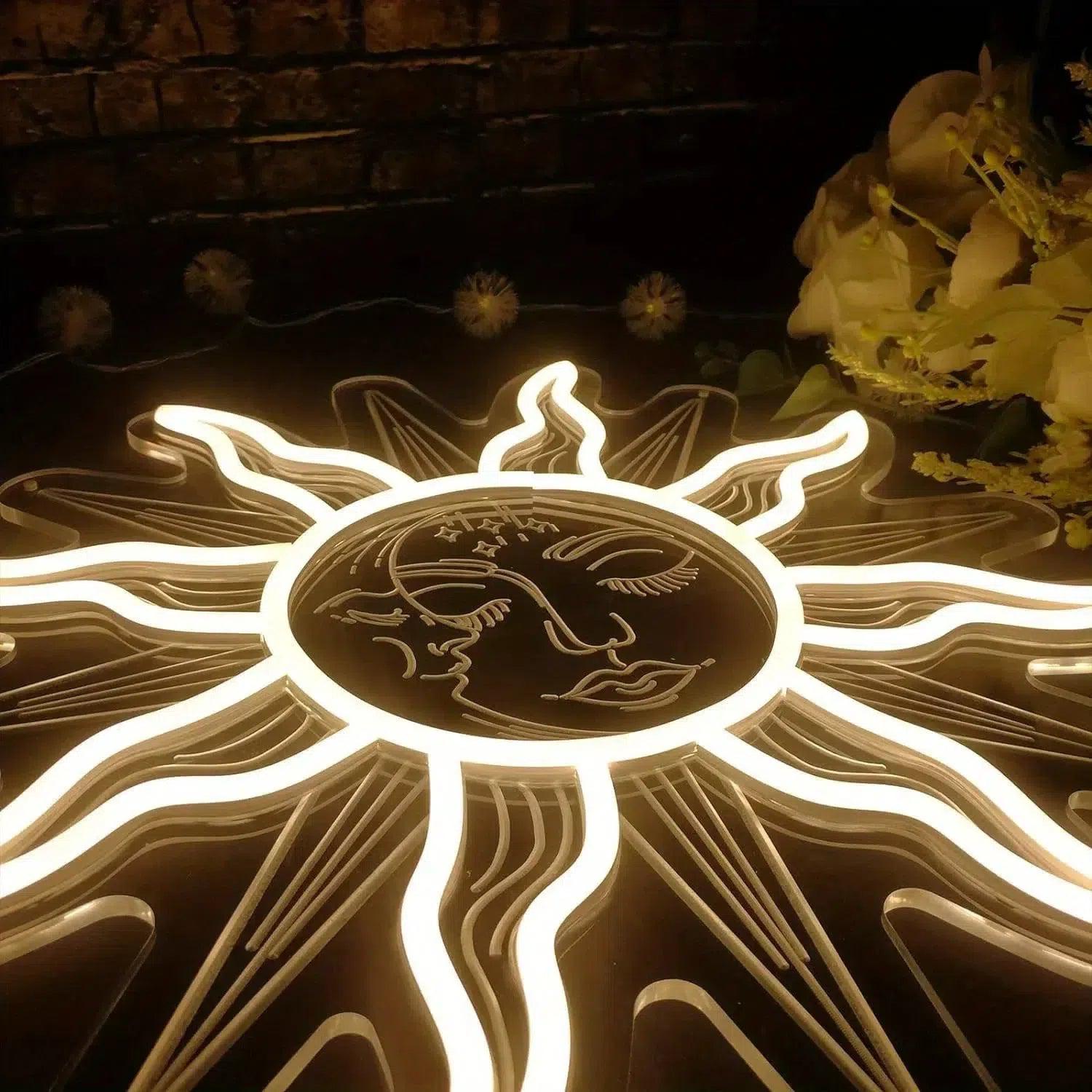 Wicca Sun and Moon Neon LED Light Sun Moon Neon Sign Wall Decor Pagan Home Decor-MoonChildWorld