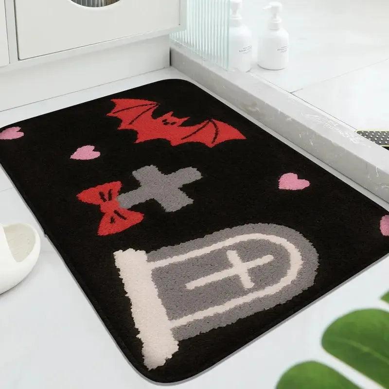 Gothic Doormat Witch Welcome Mat - Spooky Halloween Decor with Black Cat, Bat, Pumpkin and Cute Ghost-MoonChildWorld