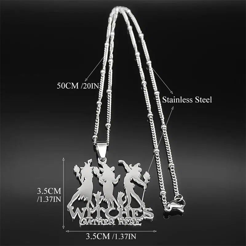 Witches Gather Here Gothic Necklace Witchcraft Jewelry-MoonChildWorld