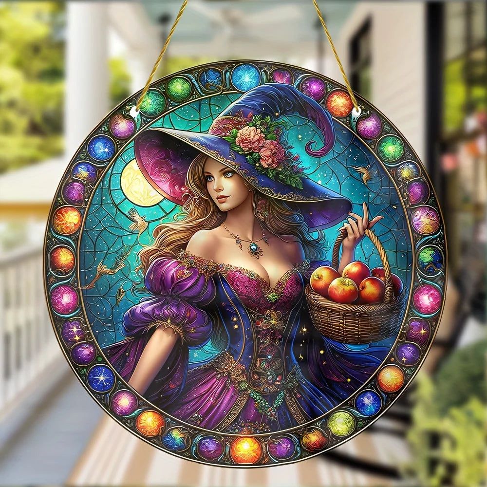 Enchanting Witch Suncatcher Mystic Acrylic Round Sign-MoonChildWorld