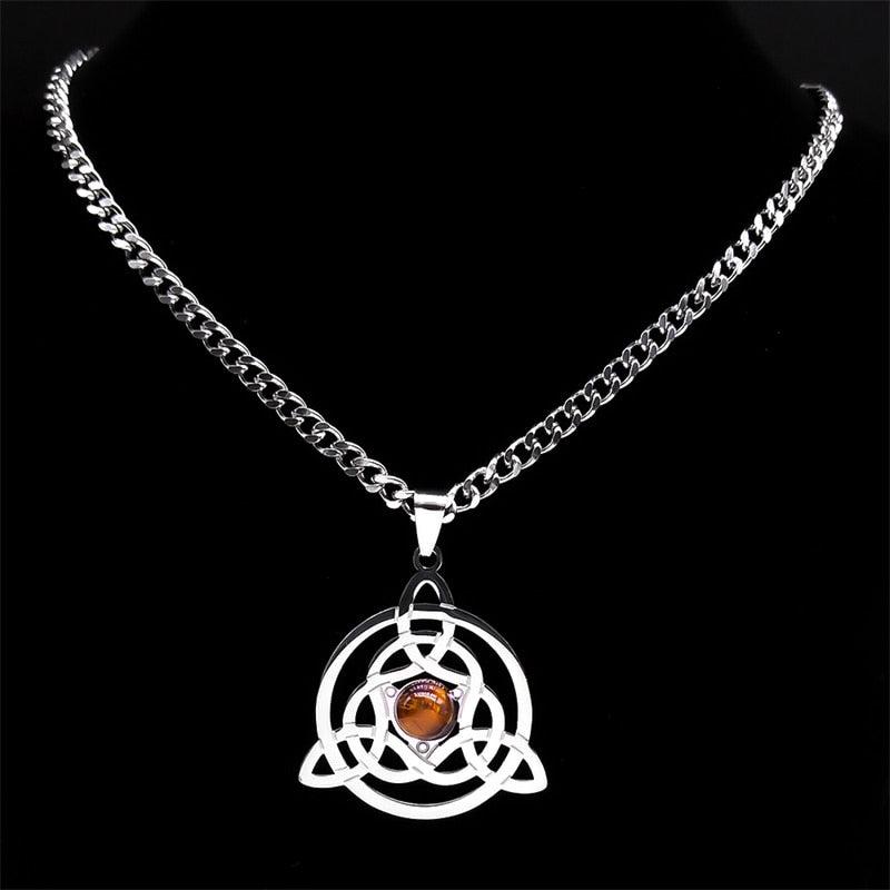 Tiger Eye/Amethyst Celtic Knot Triskele Witch Necklace-MoonChildWorld