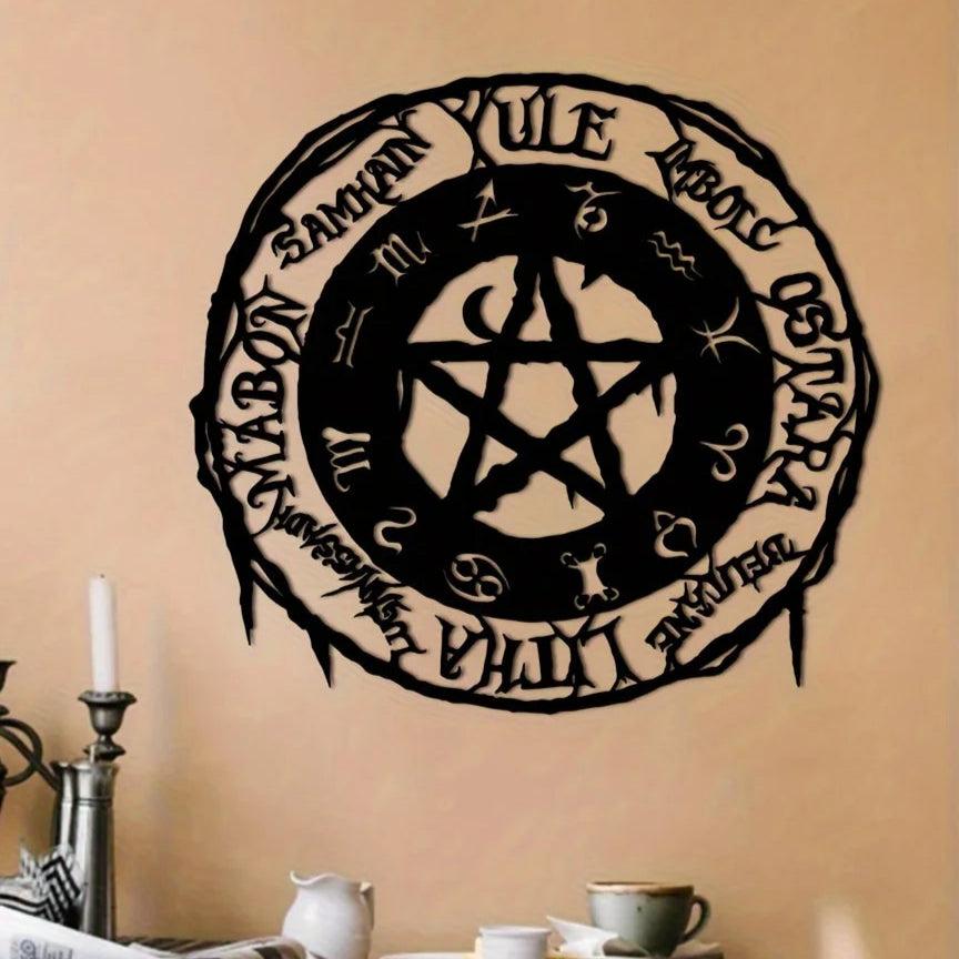Wicca Pentagram Metal Wall Art - Pentacle Wheel of the Year Metal Sign Pagan Decor-MoonChildWorld