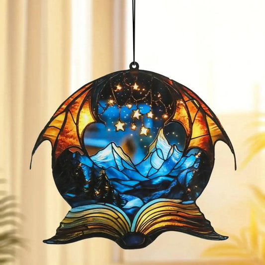 Acrylic Dragon Wing Wall Hanging - Fantasy Mountain & Starry Sky Acrylic Suncatcher