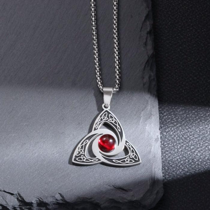 Celtic Trinity Knot Red Zircon Witch Knot Necklace-MoonChildWorld