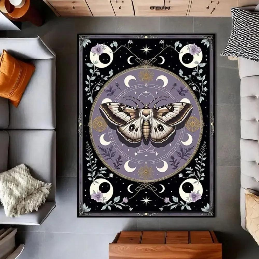 Moon Phases Gothic Moth Rug Witchy Butterfly Carpet-MoonChildWorld
